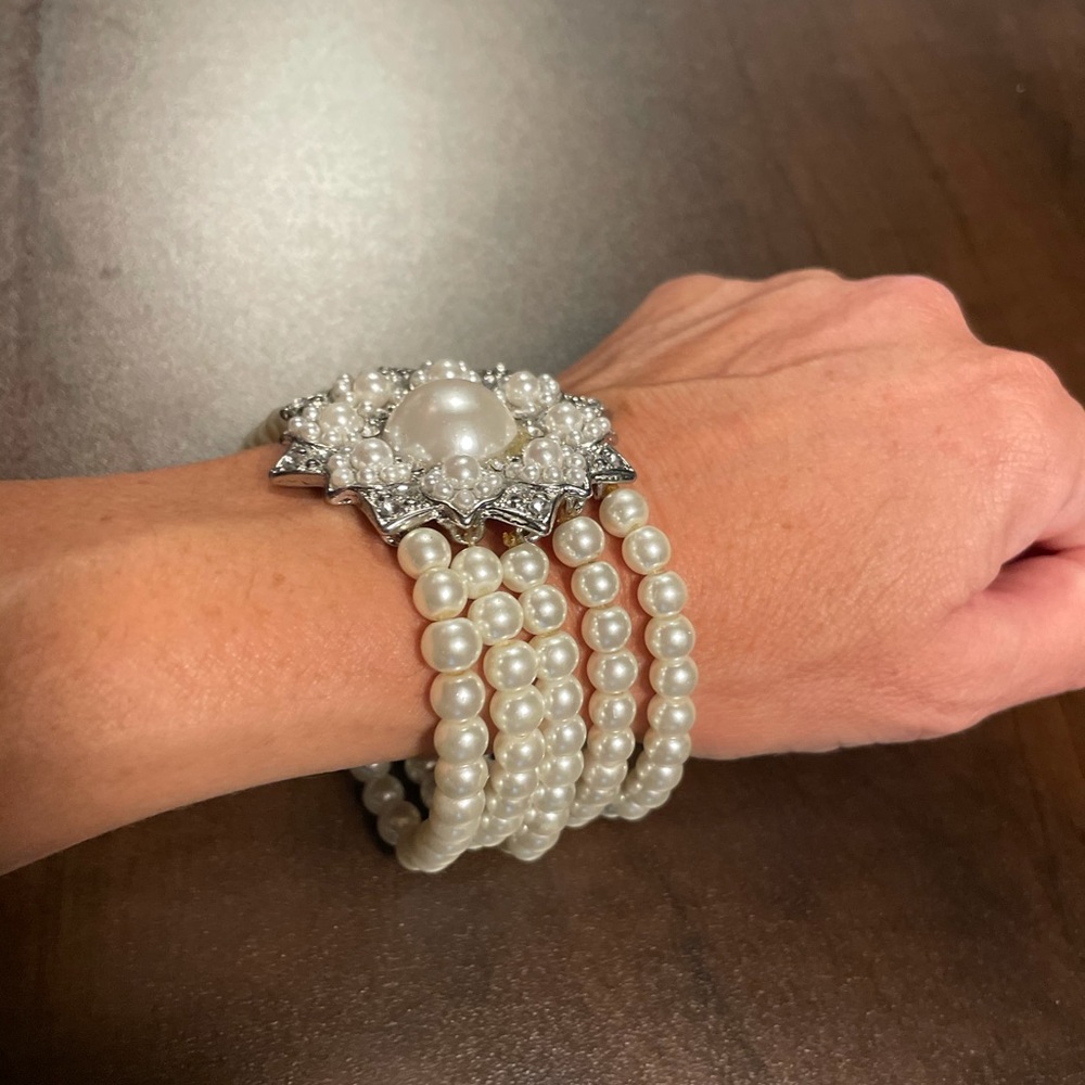 Multi strand pearl statement bracelet